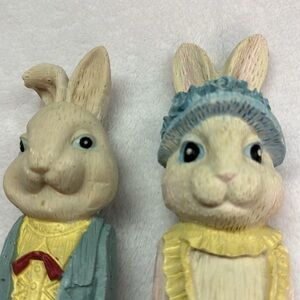 Vintage Bunny Rabbits Tall Pencil Skinny Figurines Set of 2 Easter Spring Decor